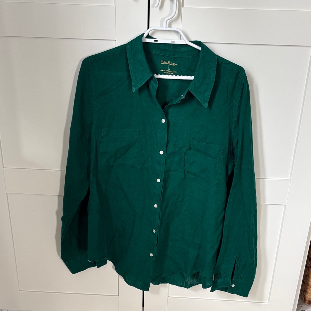 Lilly Pulitzer Emerald Linen Button-Down